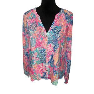LILLY PULITZER WOMENS PREPPY BLOUSE‎ LONG SLEEVE CASUAL SIZE MEDIUM
